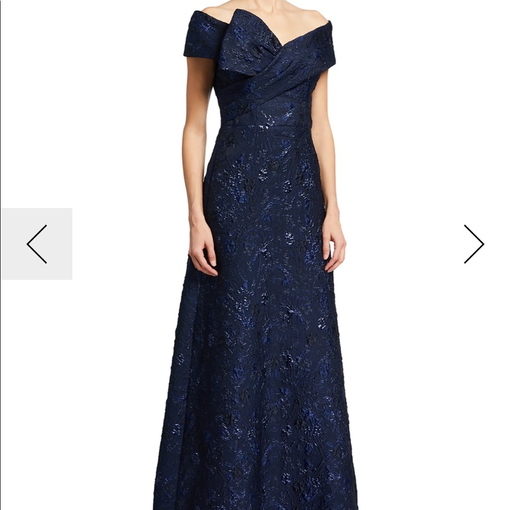 Rickie Freeman for Teri Jon metallic jacquard gown with bow accented bodice